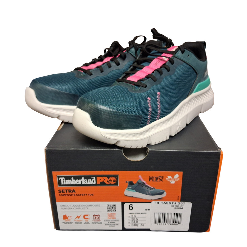 Timberland PRO Womens Setra Composite Toe Work Sneaker Green Teal Pink 6M